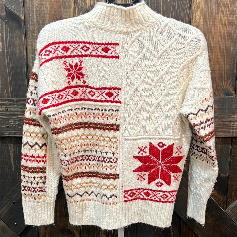 American Eagle Mixed Stitch Fair Isle Cream Sweater S Preppy Nordic Cabincore
